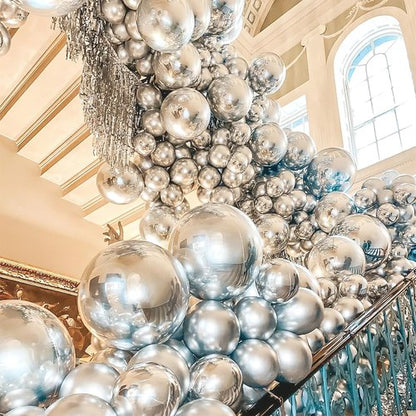 PartyWoo Metallic Silver Balloons, 50 pcs 12 Inch Silver Metallic Balloons, Silver Balloons for Balloon Garland or Arch as Wedding Decorations, Birthday Decorations, Party Decorations, Silver-G102