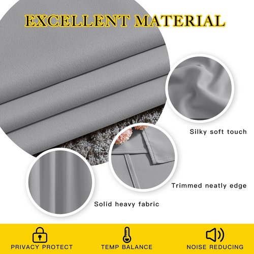 NICETOWN Blackout Silver Grey Living Room Curtains - Grommet Solid Thermal Insulated Sound Reducing Room Darkening Privacy Doorway Curtains for Bedroom (2 Panels, W52 x L78)