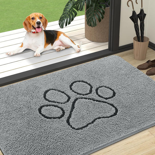 OLANLY Dog Door Mat - Absorbent Non-Slip Mud Mat for Paws | 47x32 Inches, Grey, Quick Dry Chenille