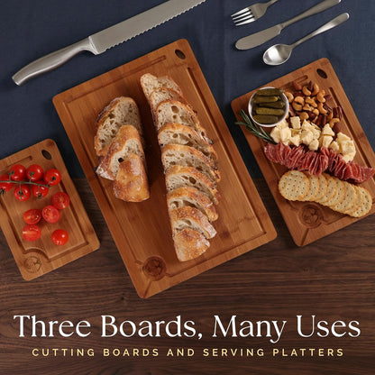 Skiennix 3-Piece Bamboo Cutting Board Set - Eco-Friendly, Pre-Oiled & Non-Toxic | Perfect for Kitchen Use