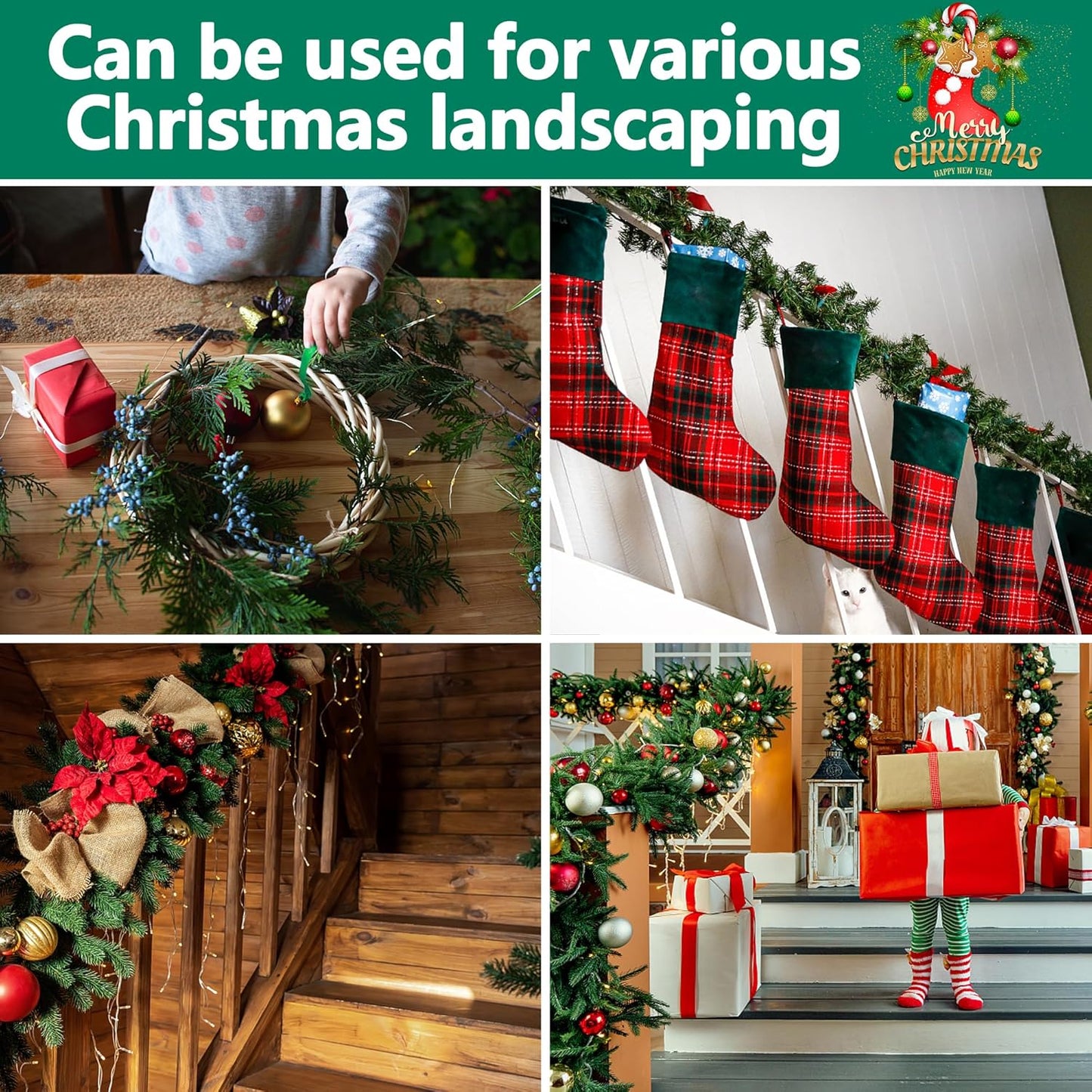 Skiennix 60 Pcs Christmas Garland Ties - 12" Adjustable Reusable Nylon Straps for Holiday Decorations | Green