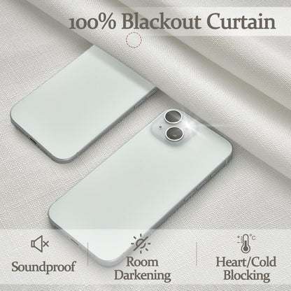 Pleat Viral Linen 90 Inch Blackout Curtains for Bedroom, Pinch Pleated Soundproof Privacy Farmhouse Window Drapes Decor with Hooks Neutral Beige White Nursery/Kids Room Darkening Burg 2 Panels Set