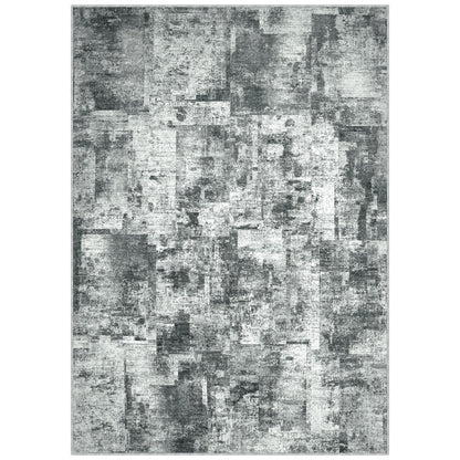 6x9 Area Rugs Washable Living Room Rug: Neutral Abstract Modern Carpet Soft Thin Low Pile 6 by 9 Rugs for Bedroom Kitchen Dining Room Nursery Non Slip Rubber Backed Indoor Home Office - Black/Grey