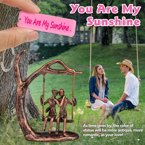 Kresecioo Anniversary Wedding Gifts for Couple/Her - Romantic Couple Statue in Love, Antique Bronze Metal Figurine Sweet Loving Together Iron Sculpture Decor, Wife Husband Birthday Gifts