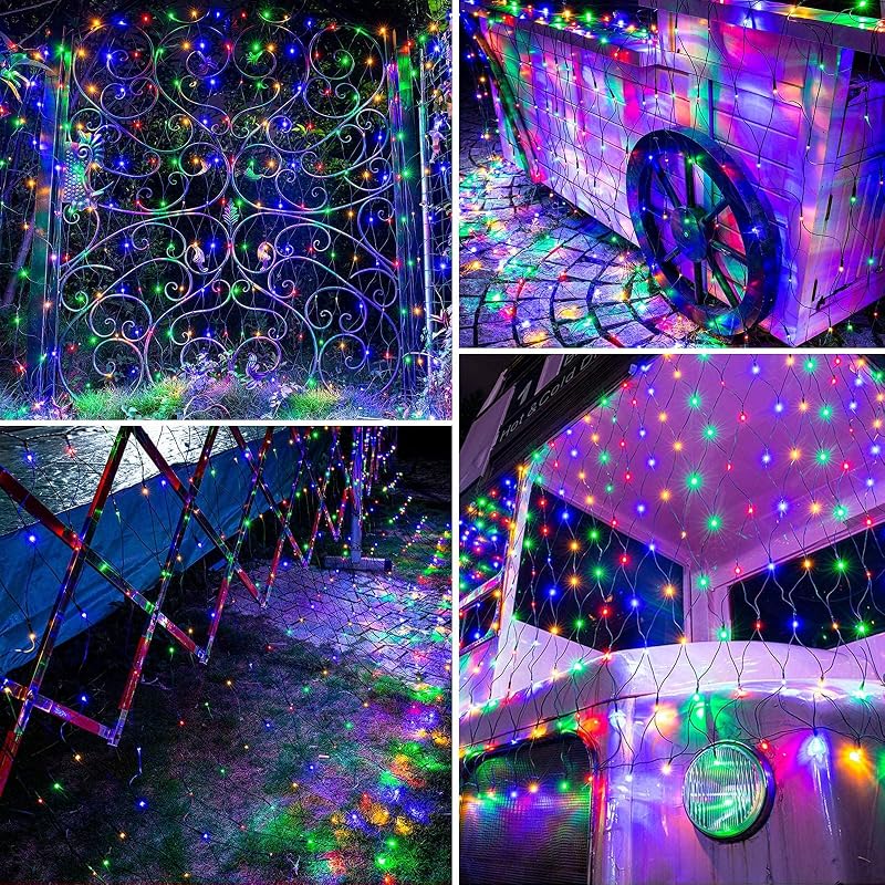 2Pack 4ft x 6ft Solar Net Lights Christmas String Lights, Multicolor
