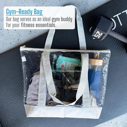 VENO Clear Beach Bag - Large Transparent Tote for Swim, Pool & Gym | Summer Vacation Essentials - Beige