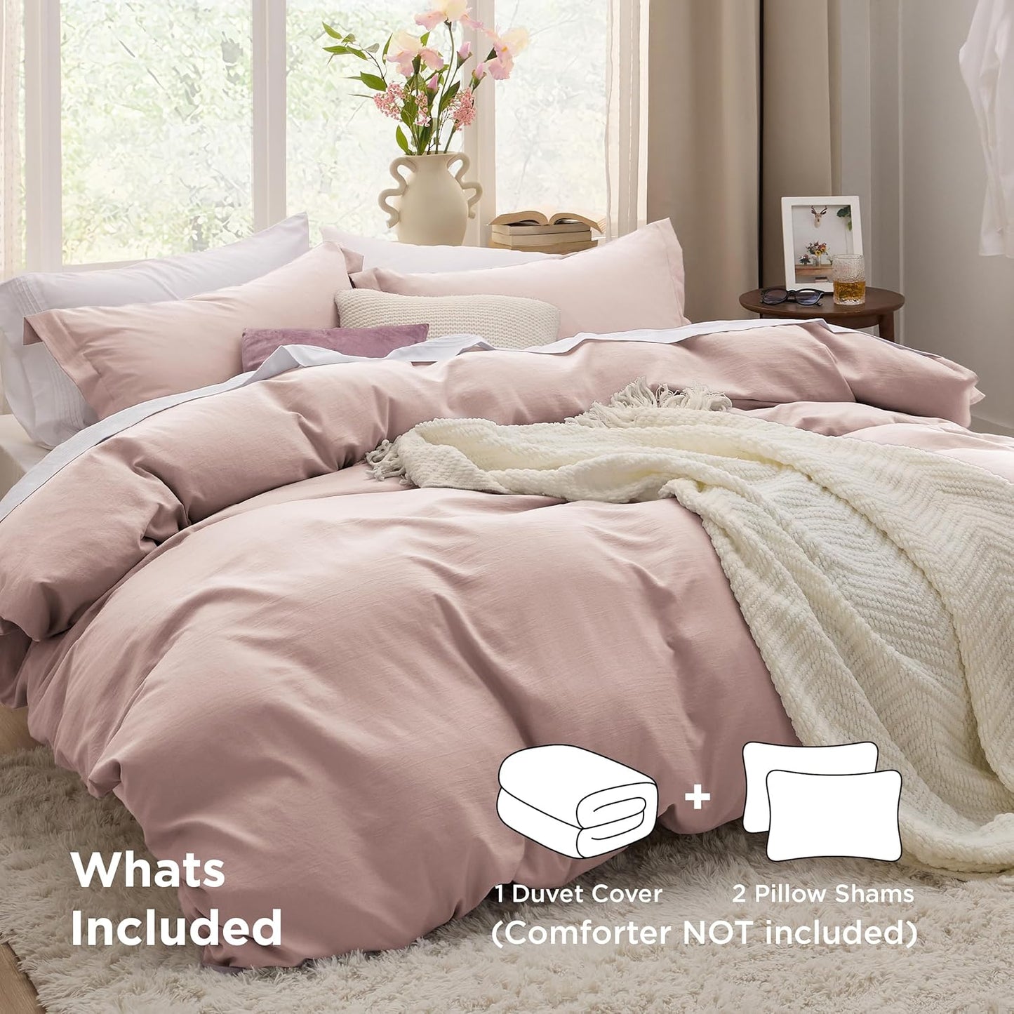 Bedsure Rose Pink Duvet Cover Set - Extra Soft 3-Piece King Size Bedding, 104x90 Inches with Zipper Closure & 2 Pillow Shams