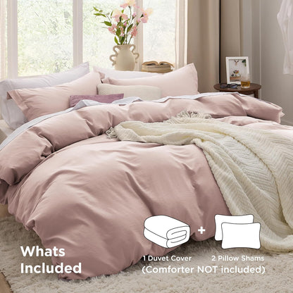 Bedsure Rose Pink Duvet Cover Set - Extra Soft 3-Piece King Size Bedding, 104x90 Inches with Zipper Closure & 2 Pillow Shams
