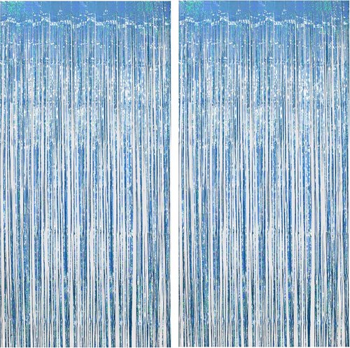 Blue Tinsel Curtain Streamers by [Brand Name] - Foil Fringe Party Backdrop for Engagements | 2 Pack 3.3×8.3ft