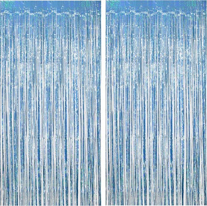 Blue Tinsel Curtain Streamers by [Brand Name] - Foil Fringe Party Backdrop for Engagements | 2 Pack 3.3×8.3ft