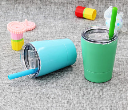 Skiennix Cute Stainless Steel Kids Cups - Mini Insulated Tumblers with Lids, Set of 2 (Teal Mint, 8.5 OZ)