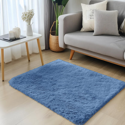 OLANLY 3x5 Machine Washable Small Bedside Rug, Soft Fluffy Shaggy Rugs for Living Room, Bedroom, Indoor Floor Carpet for Kids Girls and Boys, Preppy Dorms, Nursery, Home Decor Aesthetic, Blue