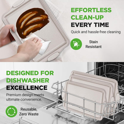NutriChef Nonstick Cookie Sheets - Premium Carbon Steel Baking Pans with Silicone Handles | Easy to Clean, Cream Marble