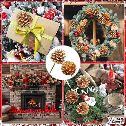 Gold 3 Inch Pine Cone Picks 30Pcs Christmas Wreath Decor - Variation: Glod-30