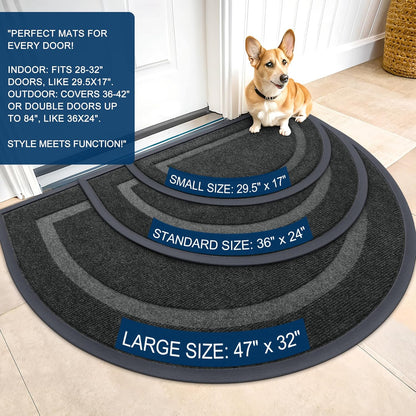 OLANLY Half Circle Door Mat - Waterproof All-Season Indoor/Outdoor Welcome Mat | Low Profile, Easy Clean, 29.5x17, Black