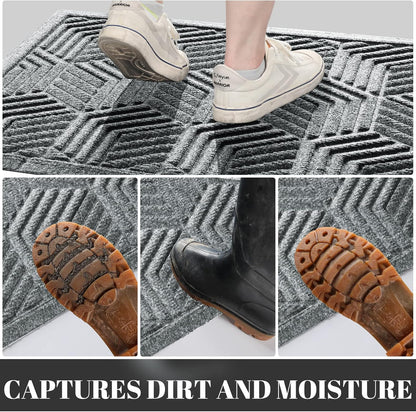 Yimobra Large Waterproof Door Mat - Heavy Duty Non-Slip Entrance Mat 36x24 | Black Gray Design
