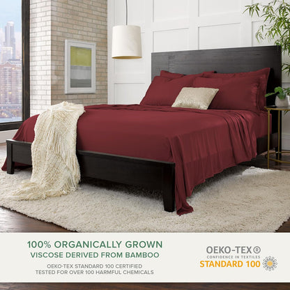 Pure Bamboo Queen Sheets - Luxuriously Soft & Cooling 100% Organic Viscose Bed Sheet Set | Merlot Color, Double Stitching