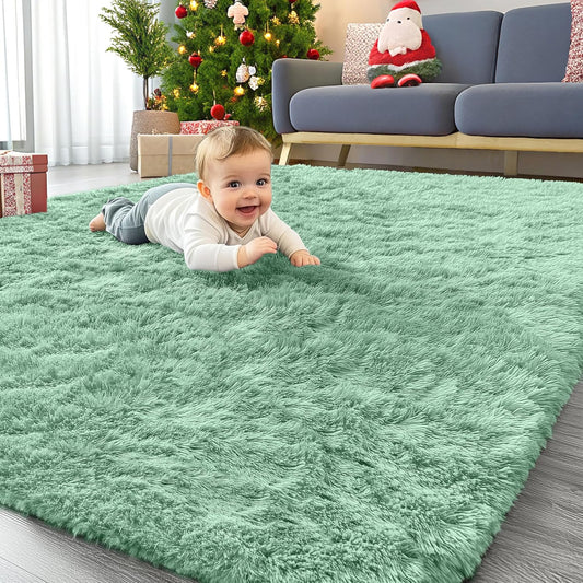 OLANLY Area Rug - Soft Fluffy Shaggy Indoor Carpet for Living Room & Bedroom | 4x5.9 ft Mint Green