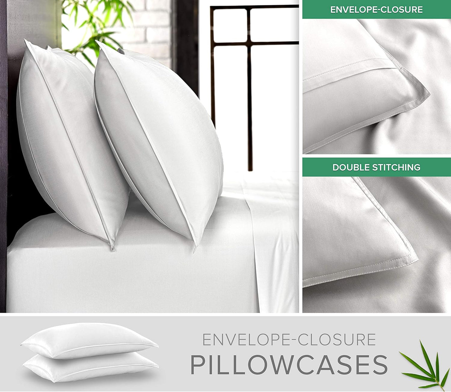 Pure Bamboo California King Sheets - 100% Organic Viscose Bed Set, Soft & Cooling | White, Double Stitching