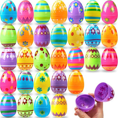 JOYIN 3.15Inch Printed Plastic Eggs Colorful, Fillable Empty Eggs Bulks for Easter Hunt Event, Party Favor-30 pcs