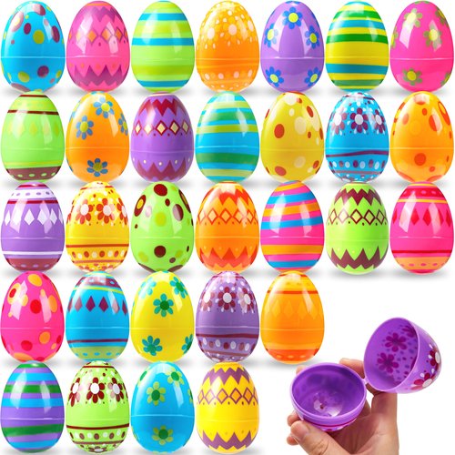 JOYIN 3.15Inch Printed Plastic Eggs Colorful, Fillable Empty Eggs Bulks for Easter Hunt Event, Party Favor-30 pcs