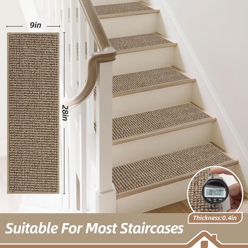 BEQHAUSE Non-Slip Carpet Stair Treads - Machine Washable 28"x9" for Kids, Elders & Pets | 15pcs Taupe