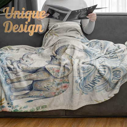 60x80 Inch Elephant Floral Throw Blanket - Soft Flannel Blanket for Women