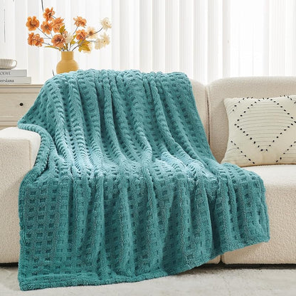 Newcosplay 3D Waffle Checkered Flannel Queen Blanket - Light Teal 90x90