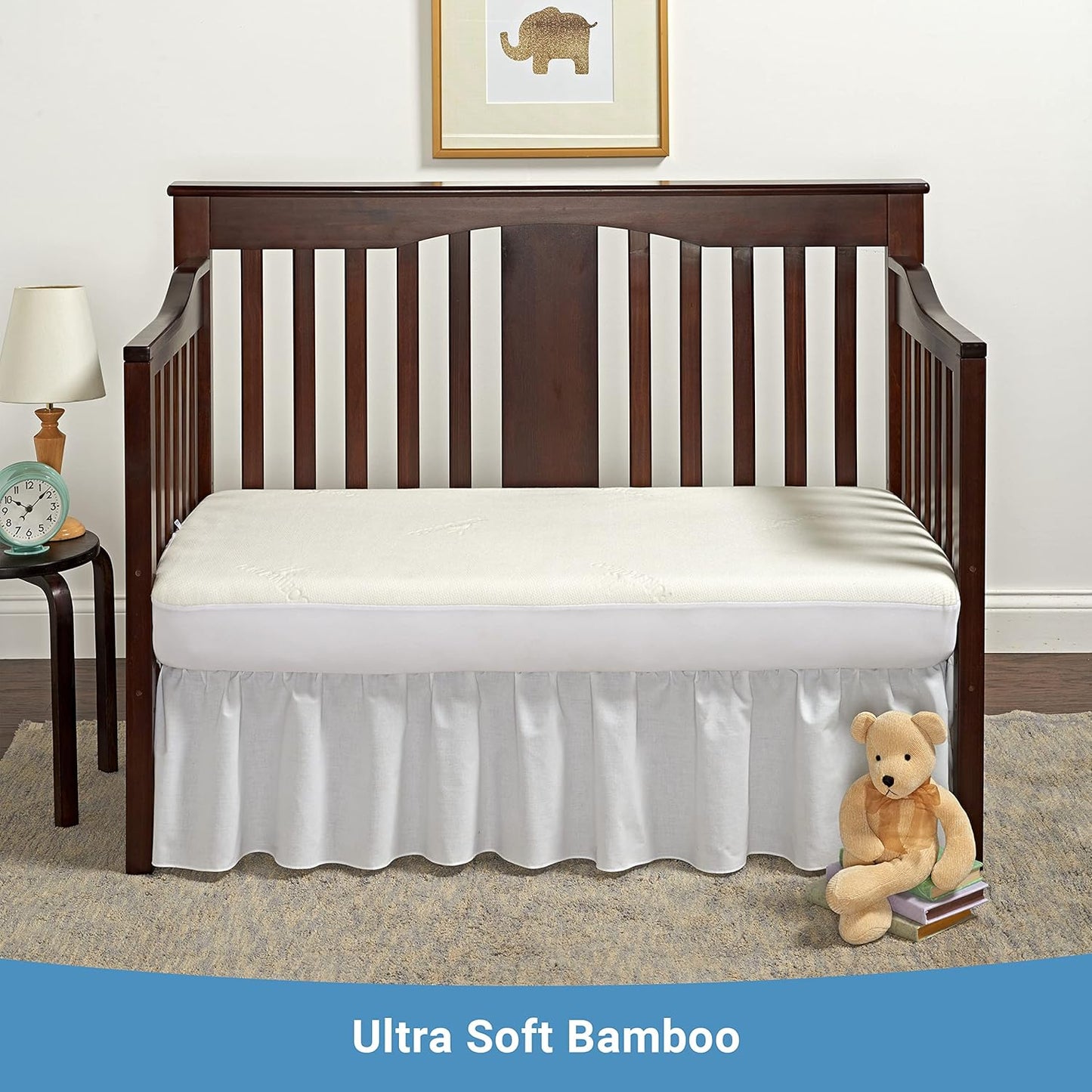 Pure Bamboo Bamboo Crib Mattress Protector - Waterproof, Breathable & Noiseless Cover | Fits 52x28x6 Inch Mattress