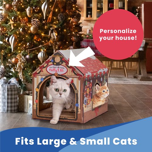 LiBa Cardboard Cat House with Scratch Pad and Catnip, Cat Bed for Indoor Cats, Cat Scratcher, Cat Scratching Board Cat Gifts for Cats, Winter Market