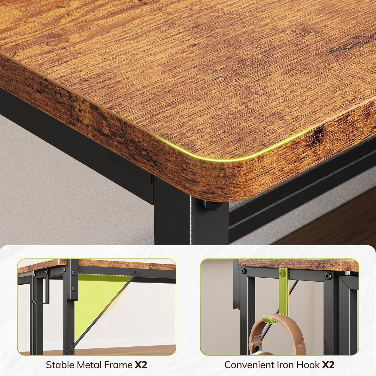 DurayLoly Folding Desk - Compact Computer Desk with Monitor Stand & LED Lights | 31.5 Inch Rustic Brown