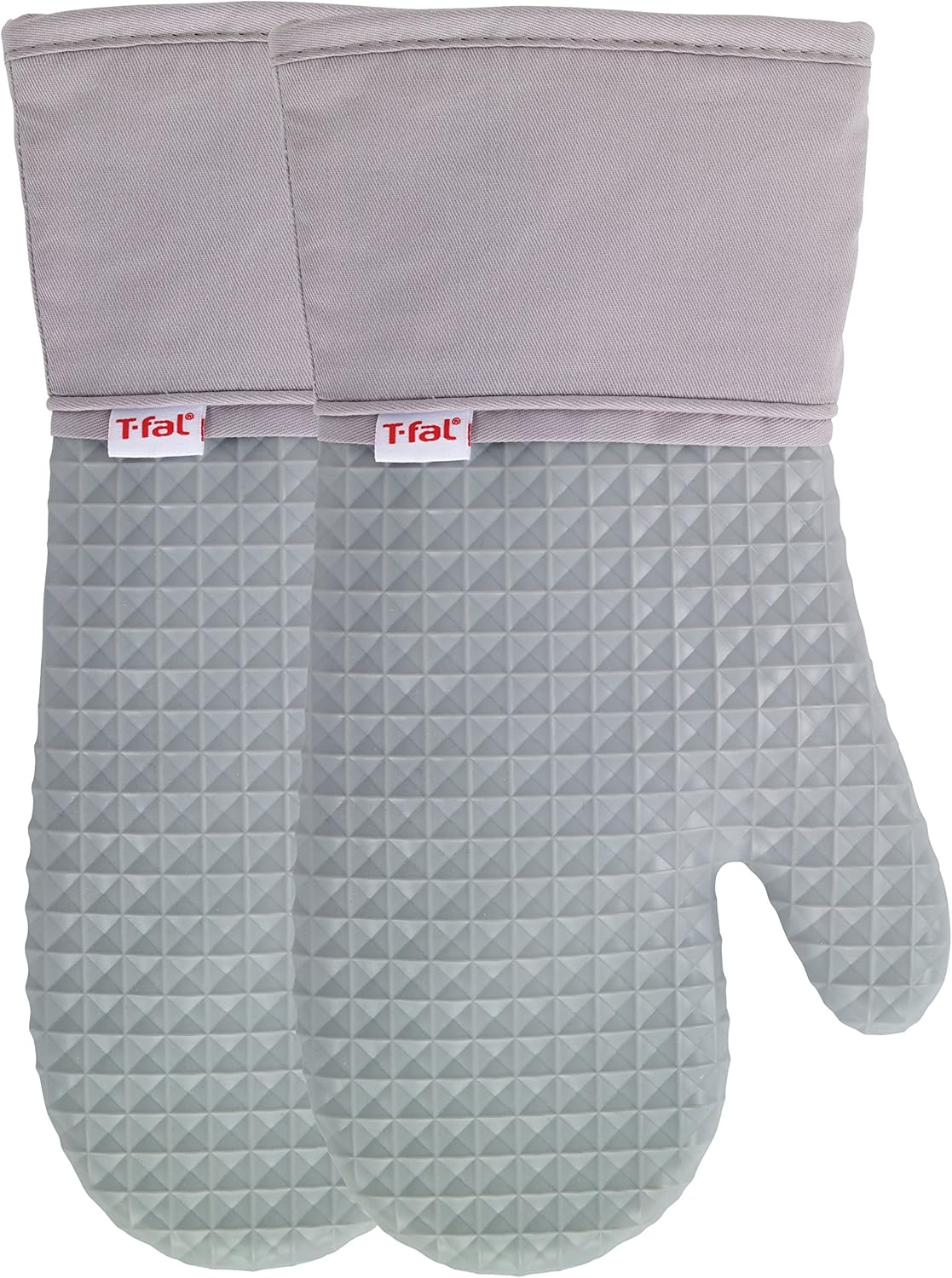 T-fal Silicone Oven Mitt Set - Softflex, Non-Slip Grip, Heat Resistant | 13 x 7 Inches, 2 Pack, Gray