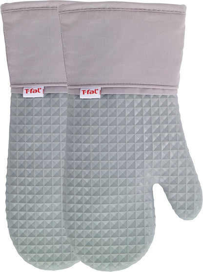 T-fal Silicone Oven Mitt Set - Softflex, Non-Slip Grip, Heat Resistant | 13 x 7 Inches, 2 Pack, Gray