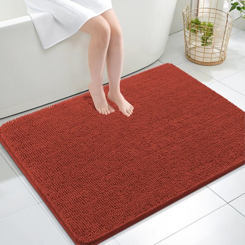OLANLY Bathroom Rugs 40x32, Extra Soft Absorbent Chenille Bath Rugs, Rubber Backing Quick Dry, Machine Washable Bath Mats for Bathroom Floor, Tub and Shower, Home Decor Accessories, Rustic Terracotta