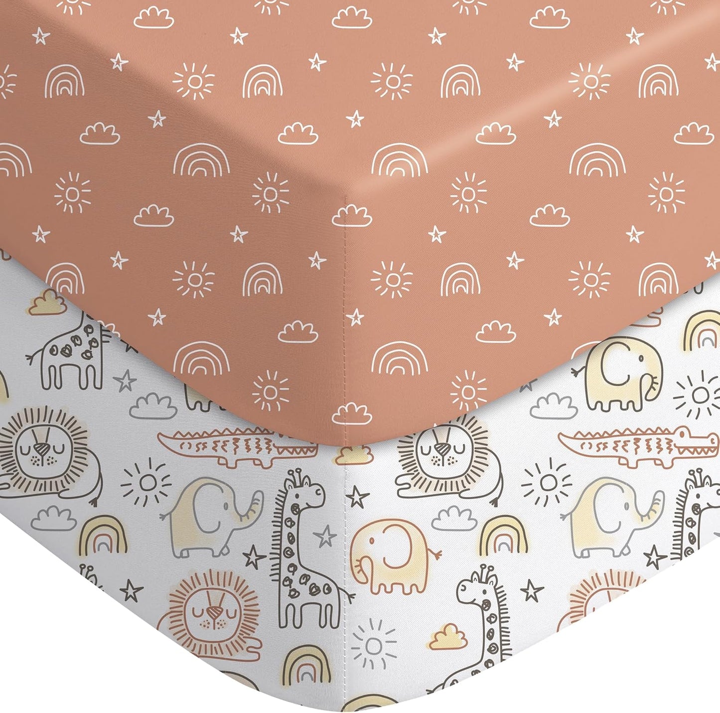 Yoofoss Baby Crib Sheets - Ultra Soft 2-Pack Fitted Sheets for Standard Crib & Toddler Mattress | Neutral Animal Design 52x28