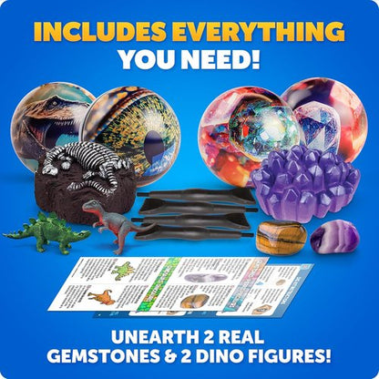 Blue Marble Science Christmas Ornament Kit - 4 Dinosaur Dig Kits with Gemstones & Bricks for Kids