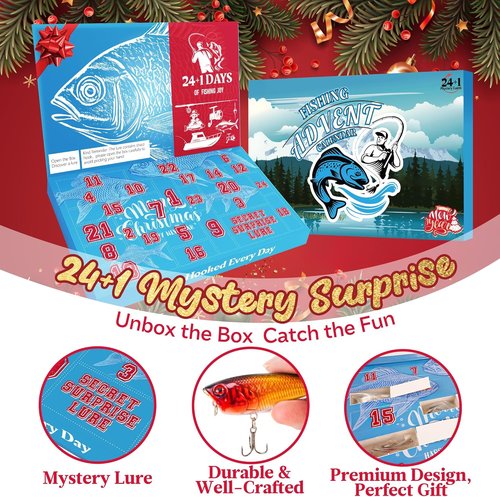 Fishing Advent Calendar 2025 - 24+1 Lures Set with Mystery Surprises | Perfect Gift for Men and Boys