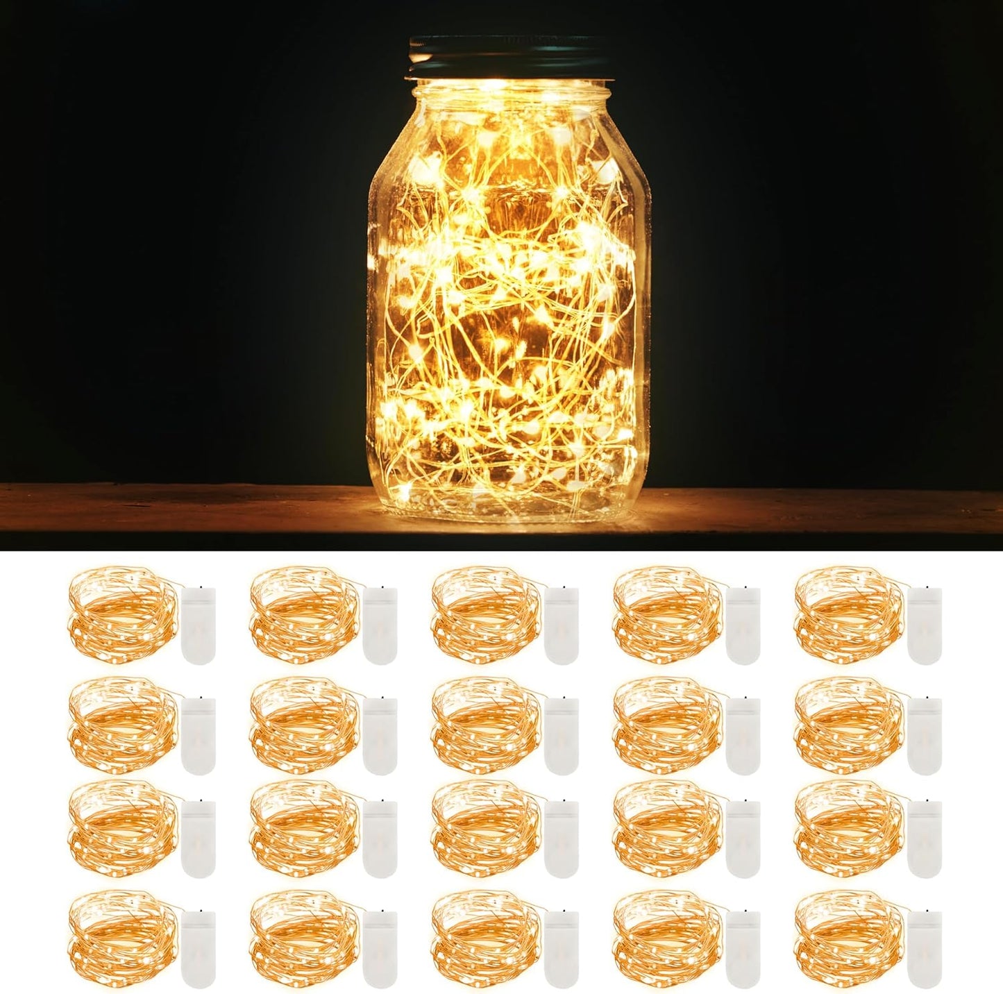 MUMUXI Fairy String Lights - 20 Pack 3.3ft Battery Operated Mini LEDs for Weddings & Crafts | Warm White