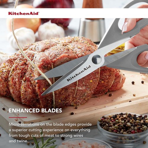 KitchenAid Kitchen Shears - Durable Stainless Steel Scissors with Protective Sheath, 8.72 Inch, Gray