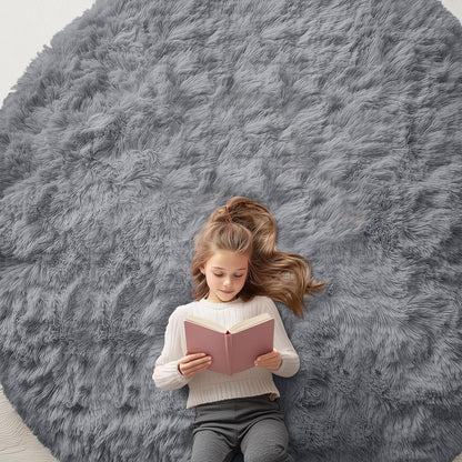 OLANLY Round Light Grey Area Rug - Soft, Fluffy, Machine Washable 8 ft Circle Carpet for Bedrooms & Living Rooms