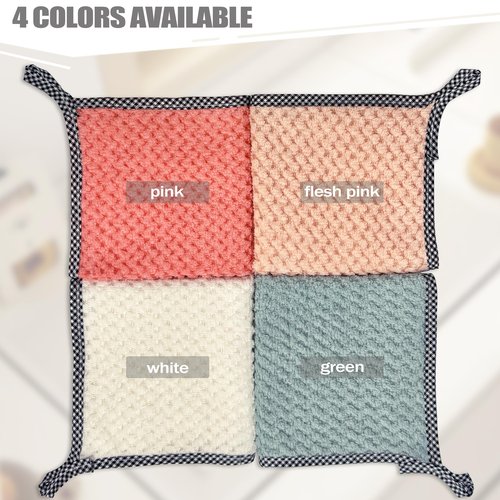 AIWIWH Dish Towels with Hanging Loop, Coral Velvet Microfiber Cleaning Cloths, Super Absorbent & Fast Drying, Reusable Lint Free Dishcloths for Kitchen, Washing Dishes (12, Flesh Pink)