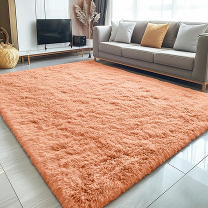 OLANLY Large 5x7 Machine Washable Area Rug - Soft Fluffy Shaggy Carpet for Living Room & Bedroom | Muted Orange