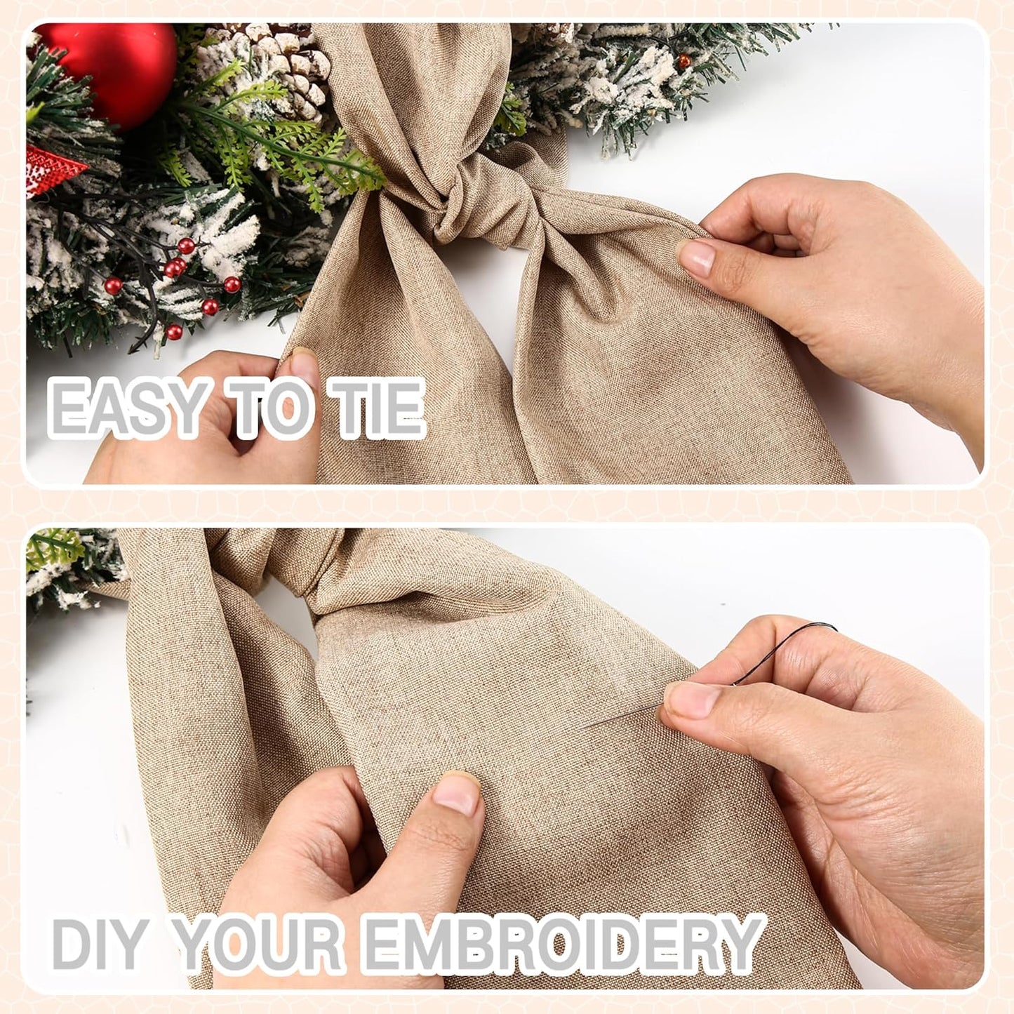 Burlap Wreath Sash - 2 Pack Blank Sashes for Monogram Embroidery | Front Door Decor 5'' L x 54'' W