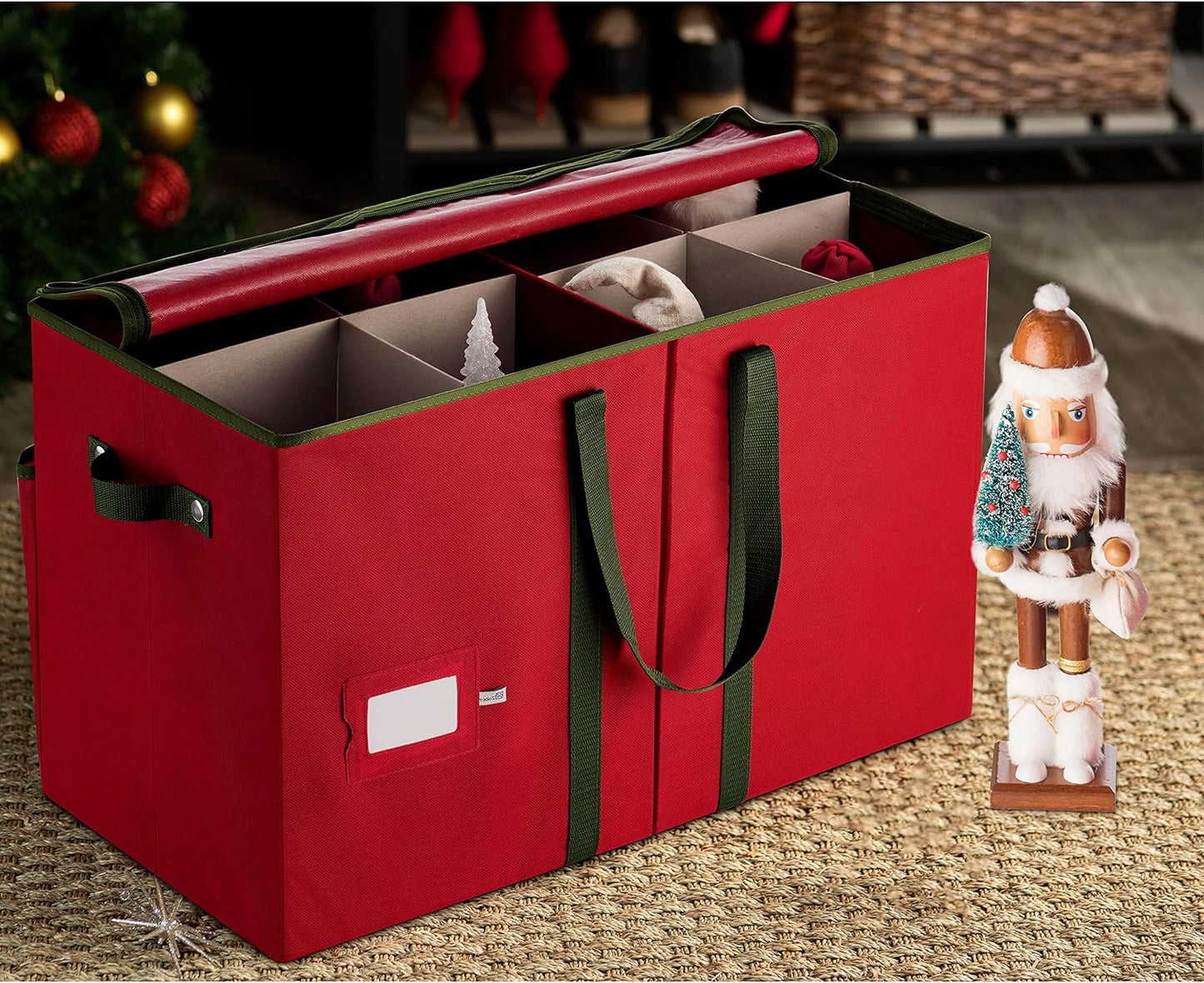ZOBER Nutcracker Storage Containers - Christmas Ornament Box for Up to 8 15-Inch Figurines - Red