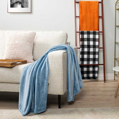 PAVILIA Dusty Blue Fleece Throw Blanket for Couch, Light Slate Blue Super Soft Fuzzy Flannel Throw for Sofa, Luxury Plush Microfiber Bed Blanket, Cozy Home Decorative Velvet Gift Blanket, 50x60