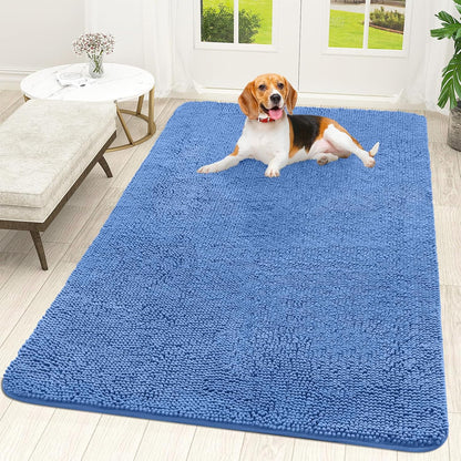 OLANLY Dog Door Mat - Absorbent Non-Slip Chenille Mat for Muddy Paws | 59x35 Inches, Cornflower Blue