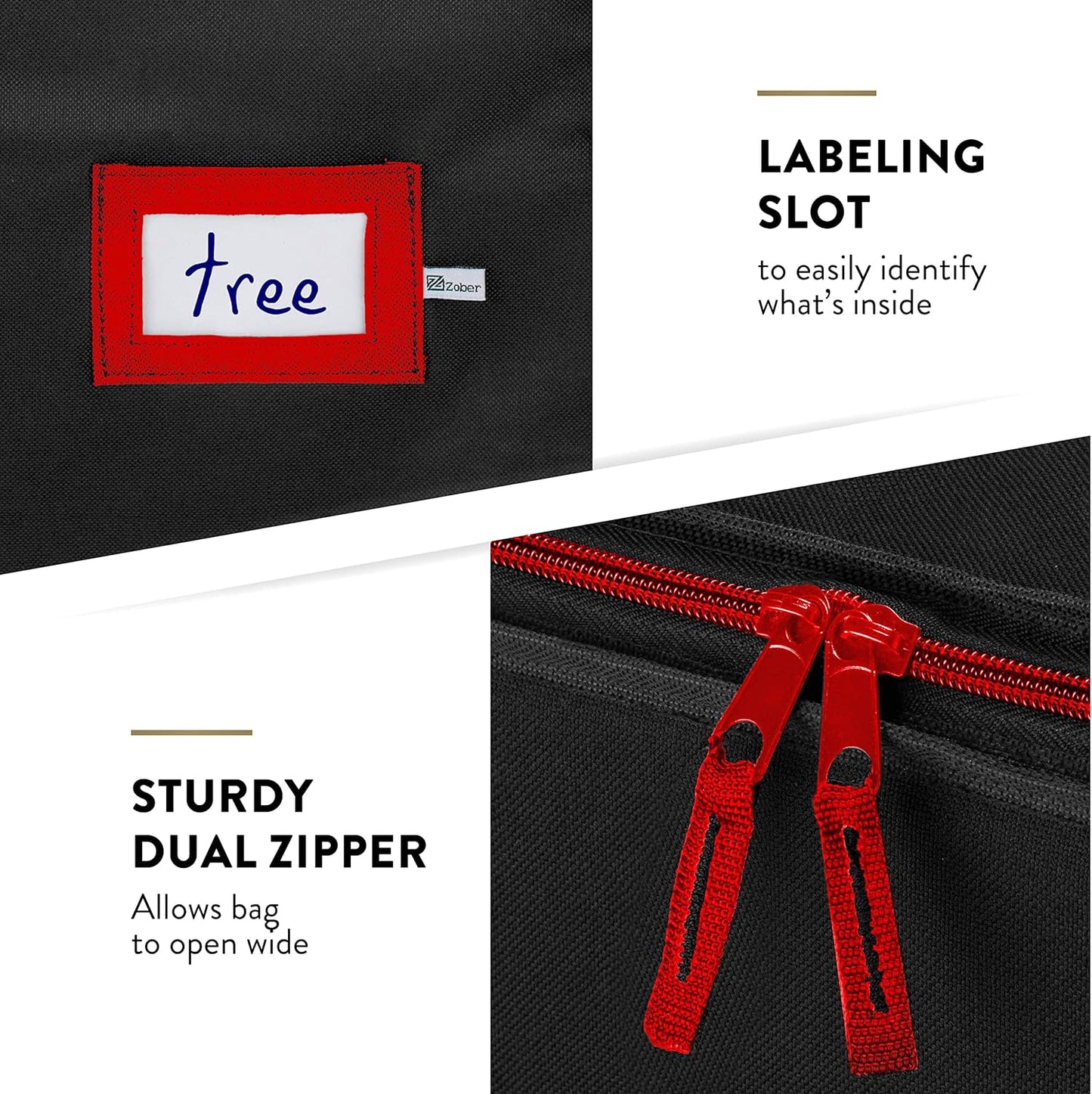 ZOBER Christmas Tree Storage Bag - 600D Oxford Fabric, Waterproof & Tear-Proof - Fits 7.5 Ft Trees - Black