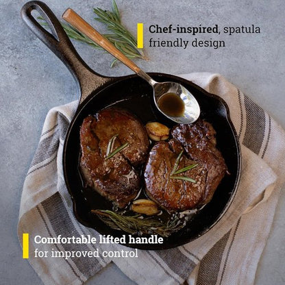 Lodge 8" Cast Iron Skillet - Chef Collection - Perfect Sear & Ergonomic Handles - Superior Heat Retention