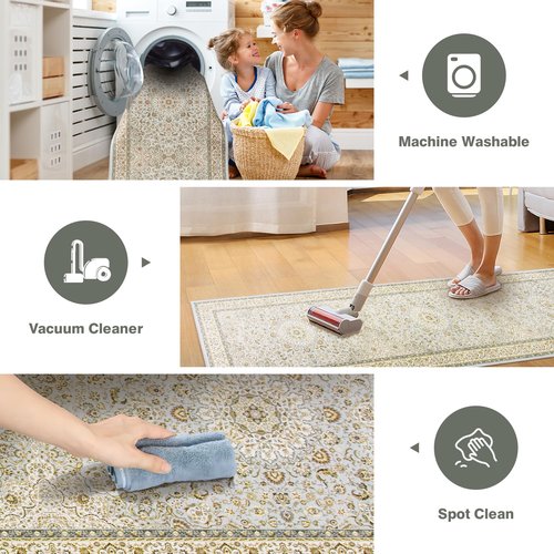 Gent drizz Runner Rug 2'6''x8' Washable Rugs: Machine Washable Runner Rug Soft Non Skid Non-Shedding Low Pile Runners for Hallways, Kitchen, Floor, Laundry, Bedroom, Indoor Baby Blue