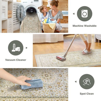 Gent drizz Runner Rug 2'6''x8' Washable Rugs: Machine Washable Runner Rug Soft Non Skid Non-Shedding Low Pile Runners for Hallways, Kitchen, Floor, Laundry, Bedroom, Indoor Baby Blue